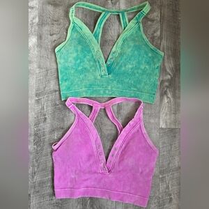 Kali Rose Green and Pink Ribbed Bras